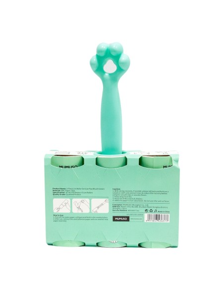 Ensemble de Rouleaux Anti-Peluche en 3 Pièces (Patte de Chat/Vert Bleuté)
