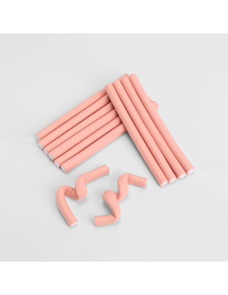 Bigoudis Flexibles Auto-Bouclants (12 Pièces/Rose)