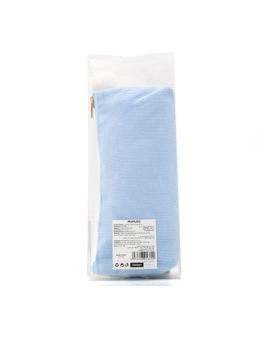 Trousse Scolaire en Velours Texturé Bleu Ciel