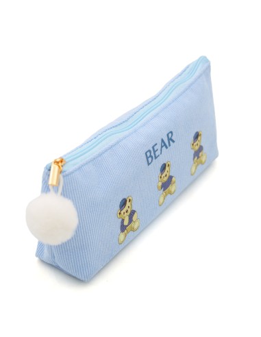 Trousse Scolaire en Velours Texturé Bleu Ciel