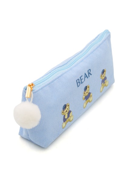 Trousse Scolaire en Velours Texturé Bleu Ciel