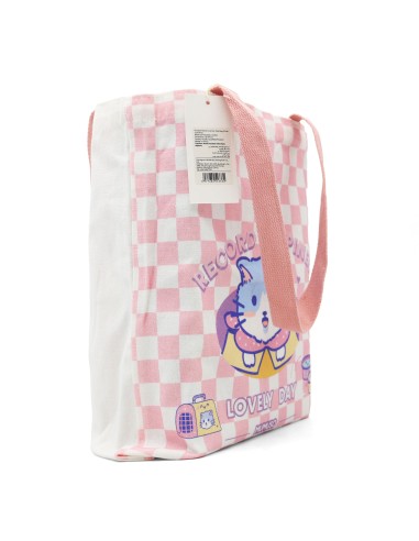 Tote Bag Sac en Coton Rose "Chat Mignon"