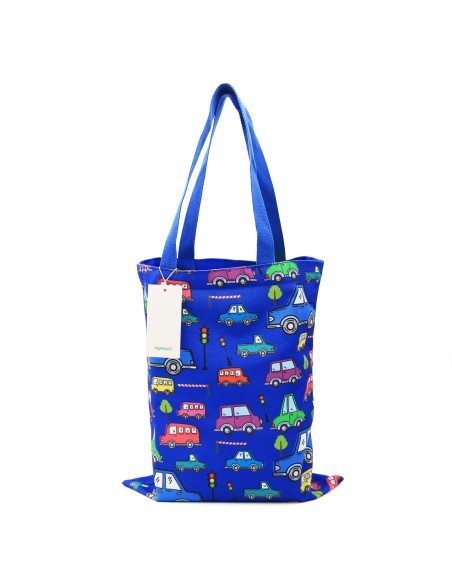Tote Bag Sac en Coton Bleu "Voitures"