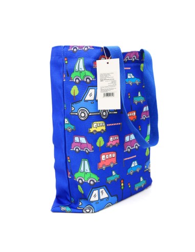 Tote Bag Sac en Coton Bleu "Voitures"