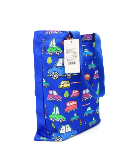 Tote Bag Sac en Coton Bleu "Voitures"