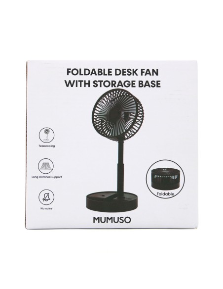 Ventilateur de Bureau Pliable Noir avec Base de Rangement et Charge USB