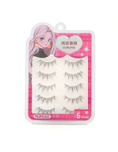 Faux Cils Ondulés avec Colle (Lot de 5 Paires)