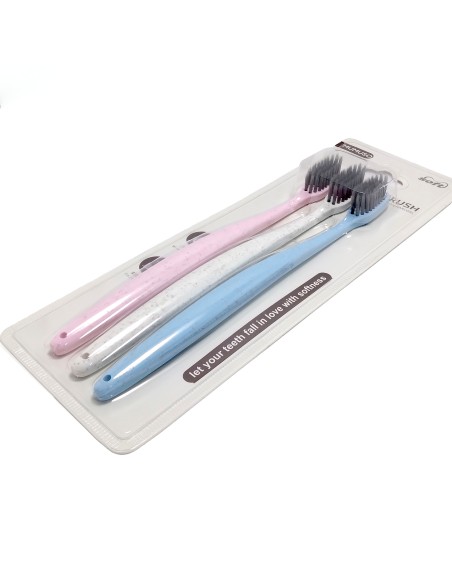 Brosses à Dents Ecologique en Paille de Blé et Charbon de Bambou (Lot de 3)