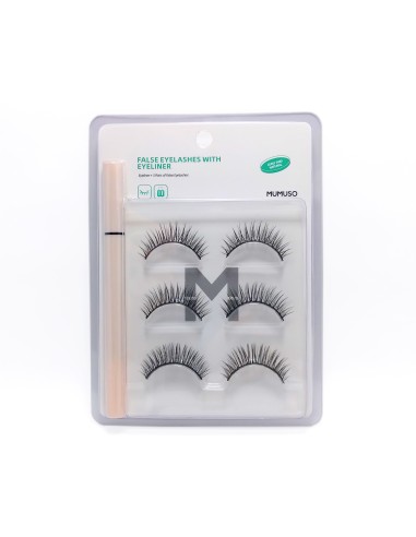 Kit Faux Cils avec Eyeliner Colle - 3 Paires