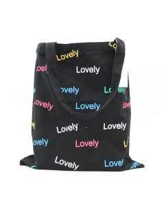 Tote bag Sac Shopping en Toile "Lovely" - Noir