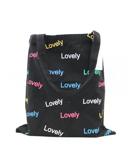 Tote bag Sac Shopping en Toile "Lovely" - Noir