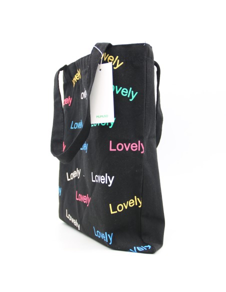 Tote bag Sac Shopping en Toile "Lovely" - Noir