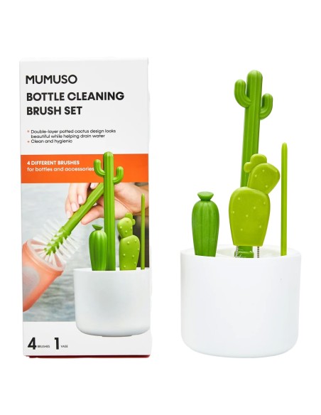 Ensemble de Brosses de Nettoyage pour Bouteilles - Design Cactus en Pot