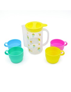 Carafe Plastique avec 4 Verres Colorés - Capacité 900 ml