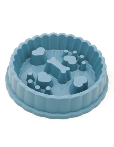 Gamelle Anti-Glouton Design Cœur et Os - Bleue