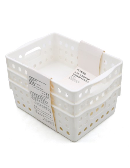 Set de 3 Paniers de Rangement Multifonctionnels - Blanc