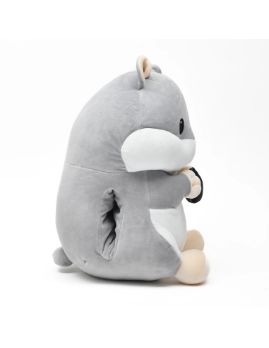 Coussin Chauffe-Mains Peluche Hamster Gris