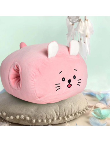 Coussin Chauffe-Mains Peluche Chat Rose