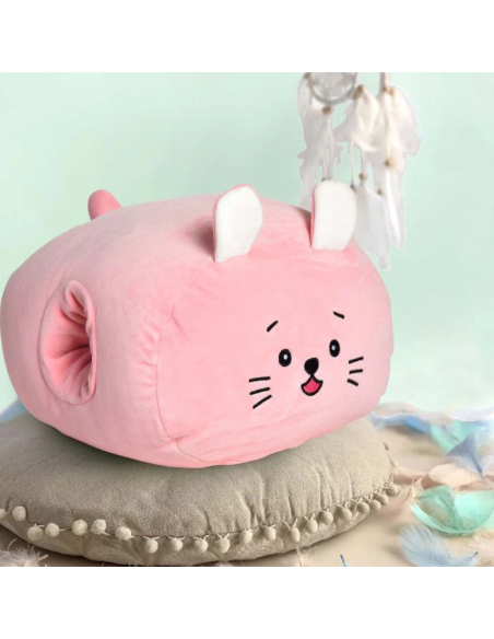 Coussin Chauffe-Mains Peluche Chat Rose
