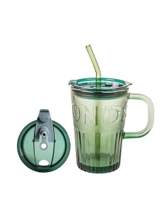 Mug à Café "Diamonds" Vert avec Paille (450ml)
