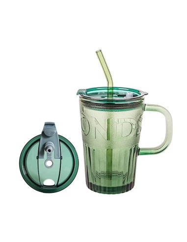 Mug à Café "Diamonds" Vert avec Paille (450ml)