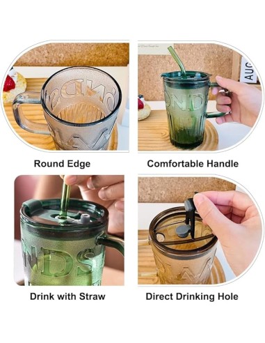 Mug à Café "Diamonds" Vert avec Paille (450ml)