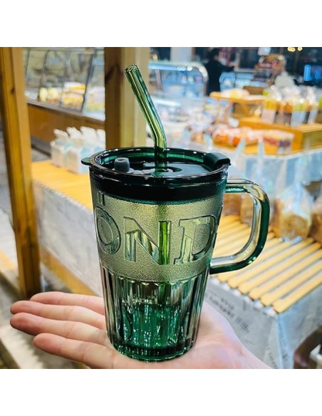 Mug à Café "Diamonds" Vert avec Paille (450ml)
