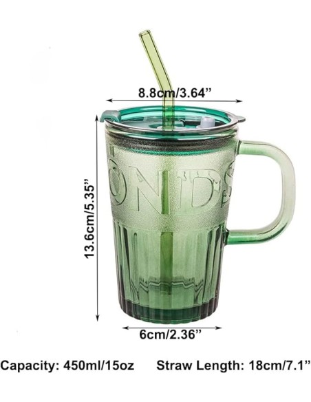 Mug à Café "Diamonds" Vert avec Paille (450ml)