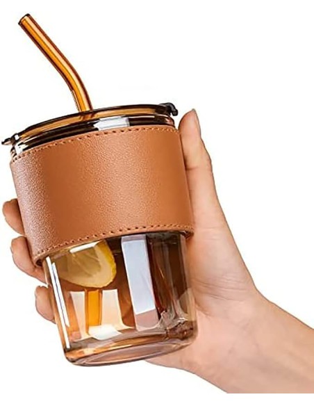 Gobelet Isotherme Verre Borosilicate avec Étui Cuir (380ml)