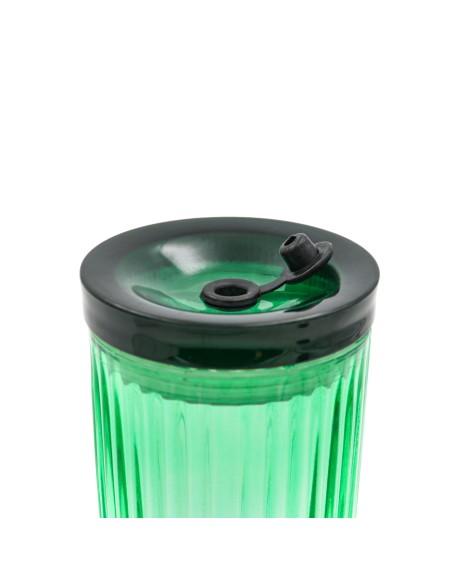 Gobelet en Verre Cannelé Vert avec Paille & Couvercle (470ml)