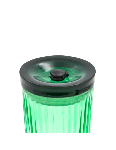 Gobelet en Verre Cannelé Vert avec Paille & Couvercle (470ml)