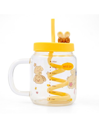 Mug Verre Cartoon Jaune avec Paille Spiralée &...