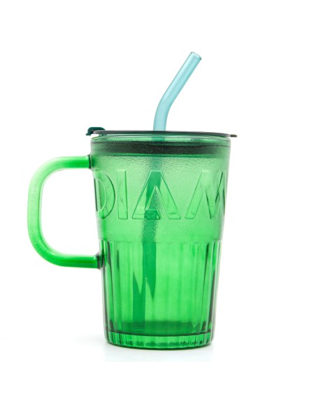 Mug à Café "Diamonds" Vert avec Paille (450ml)