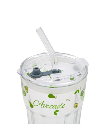 Verre Octogonal Collection Avocat avec Paille...