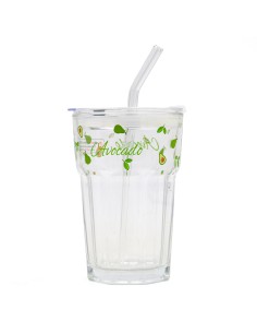 Verre Octogonal Collection Avocat avec Paille 430ml