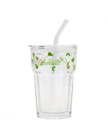 Verre Octogonal Collection Avocat avec Paille 430ml