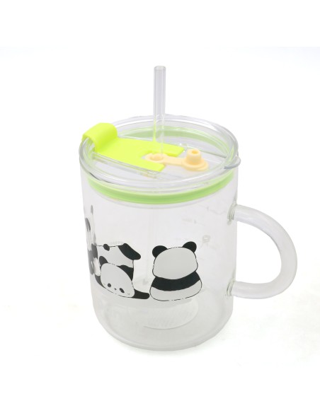 Mug Panda Mignon 700ml avec Paille & Couvercle Vert