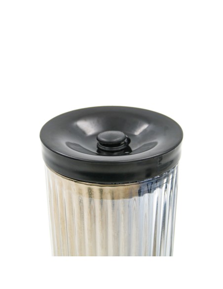 Gobelet en Verre Cannelé Noir avec Paille & Couvercle (470ml)