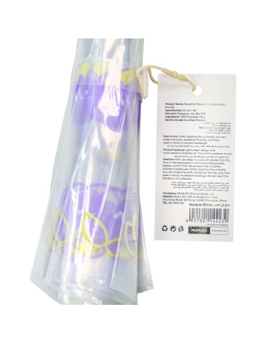 Parapluie Canne Poignée J Motifs Fleurs