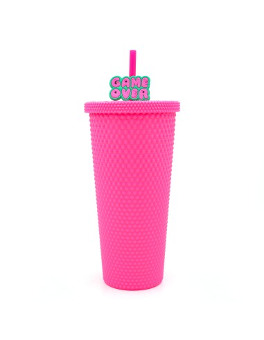 Gourde Sport Cloutée 700ml Couvercle & Paille Rose