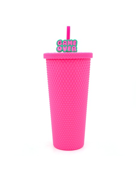 Gourde Sport Cloutée 700ml Couvercle & Paille Rose