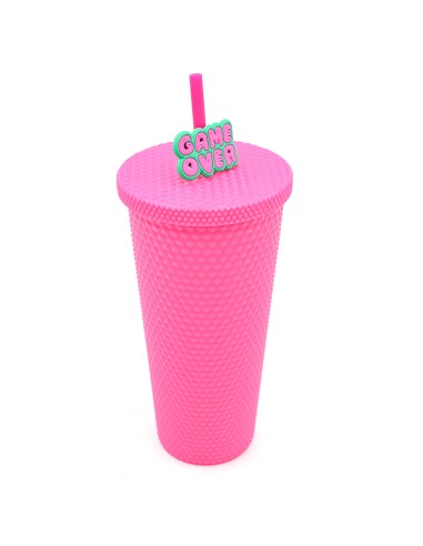 Gourde Sport Cloutée 700ml Couvercle & Paille Rose