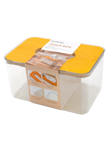 Boîte à Mouchoirs Rectangulaire Style Nordique avec Couvercle en Bambou