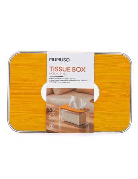 Boîte à Mouchoirs Rectangulaire Style Nordique avec Couvercle en Bambou