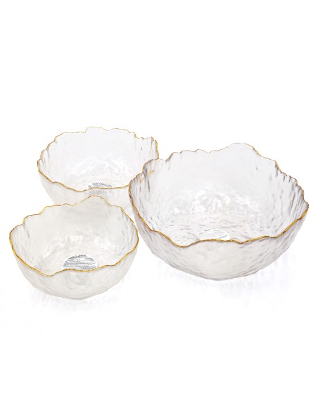 Saladier Verre Ondulé avec Bordure Dorée (L)