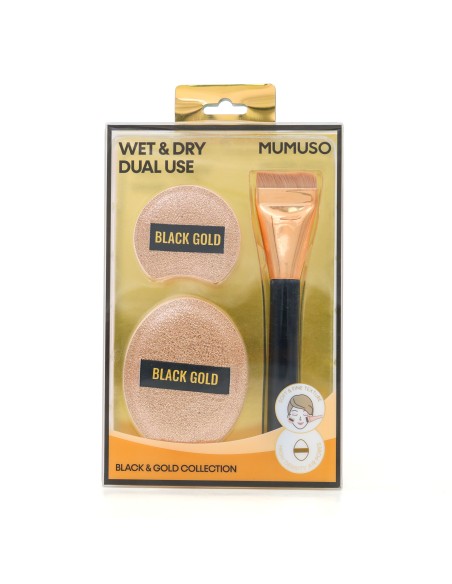 Golden Collection Set Pinceau Plat et Houppettes en Velours (3 pièces)