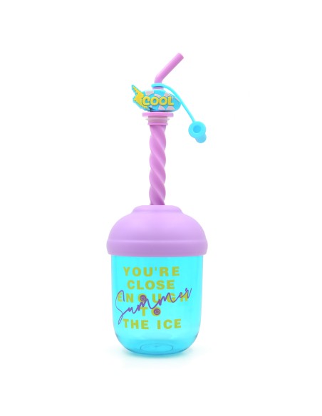 Gourde en Plastique avec Paille et Couvercle Violet (600 Ml)