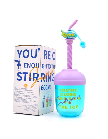 Gourde en Plastique avec Paille et Couvercle Violet (600 Ml)