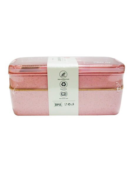 Lunch Box Paille de Blé au Couvercle Transparent - 750 ML - Rose