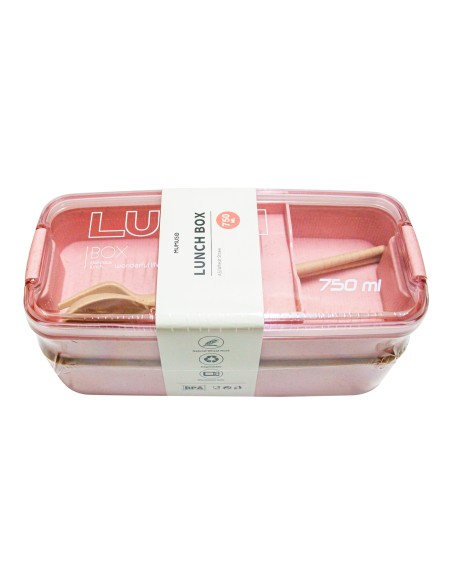 Lunch Box Paille de Blé au Couvercle Transparent - 750 ML - Rose